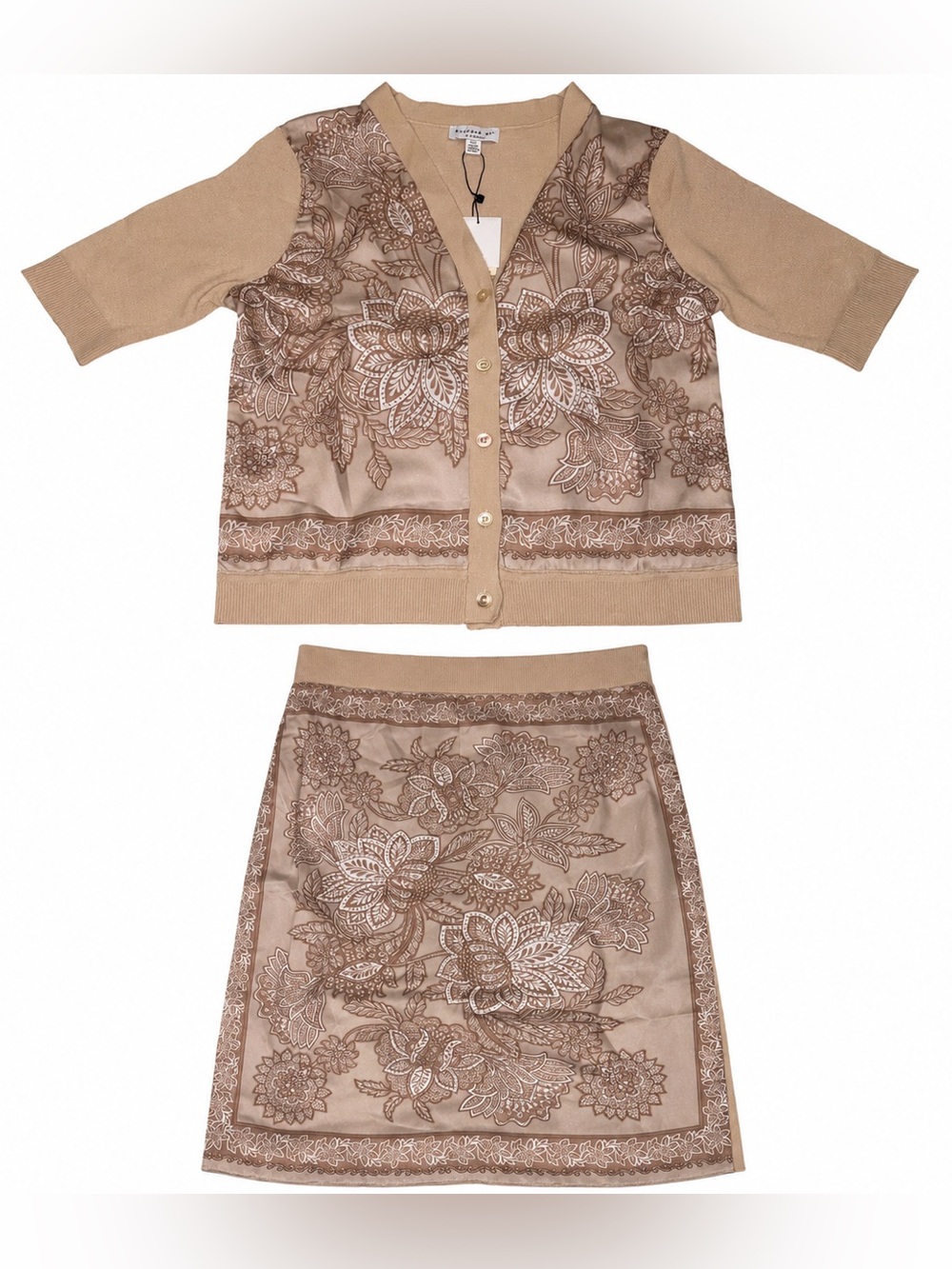 Current Air Beige Satin & Knit Skirt Set
